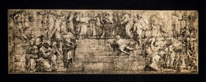 Faksimilekopi af tegnefilmen til The School of Athens (blyant og kridt på papir)